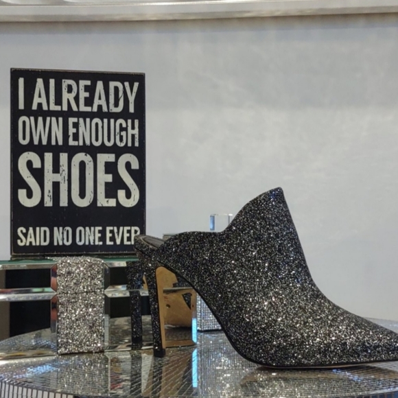 Gianni Bini High Heel Sparkly Silver glitter mules shoes Rhinestone Cinderella 6 - Picture 2 of 3